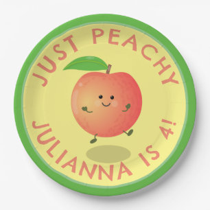 Niedlicher Happy Peach Cartoon personalisiert Gebu Pappteller