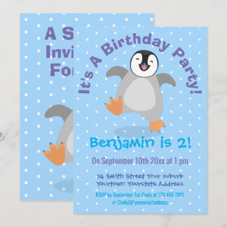 Niedlicher Happy Pinguin Cick Cartoon 2 Jahre Einladung