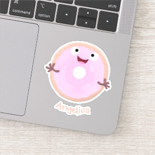 Niedlicher Happy-Pink-Glattleder-Donut-Cartoon Aufkleber