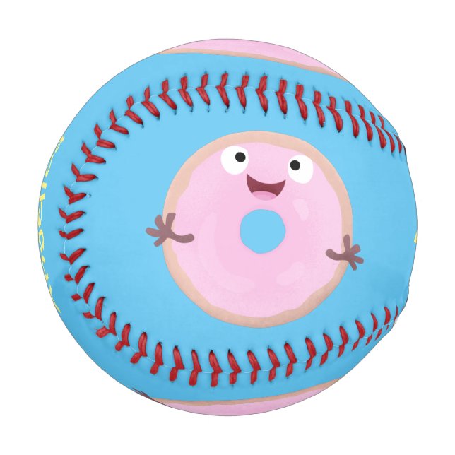 Niedlicher Happy-Pink-Glattleder-Donut-Cartoon Baseball (Vorderseite Links)