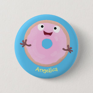 Niedlicher Happy-Pink-Glattleder-Donut-Cartoon Button