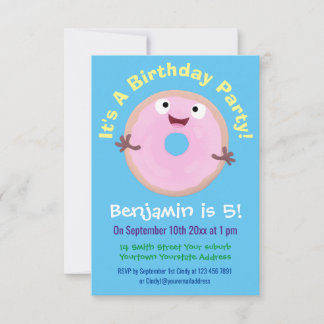 Niedlicher Happy-Pink-Glattleder-Donut-Cartoon Einladung