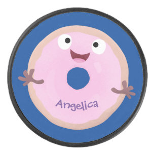 Niedlicher Happy-Pink-Glattleder-Donut-Cartoon Eishockey Puck