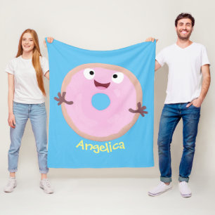 Niedlicher Happy-Pink-Glattleder-Donut-Cartoon Fleecedecke