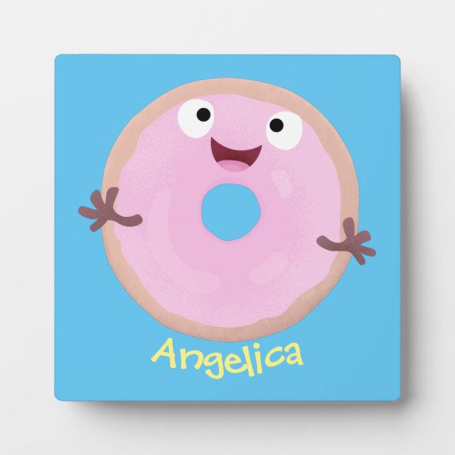 Niedlicher Happy-Pink-Glattleder-Donut-Cartoon Fotoplatte (Vorderseite)