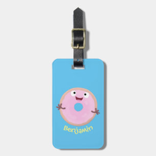 Niedlicher Happy-Pink-Glattleder-Donut-Cartoon Gepäckanhänger