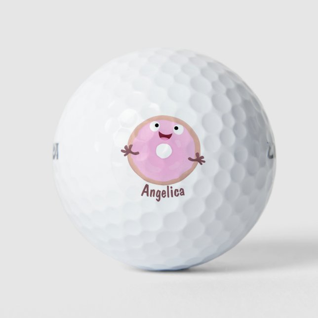 Niedlicher Happy-Pink-Glattleder-Donut-Cartoon Golfball (Vorderseite)