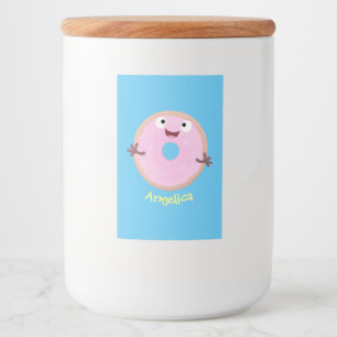 Niedlicher Happy-Pink-Glattleder-Donut-Cartoon Lebensmitteletikett