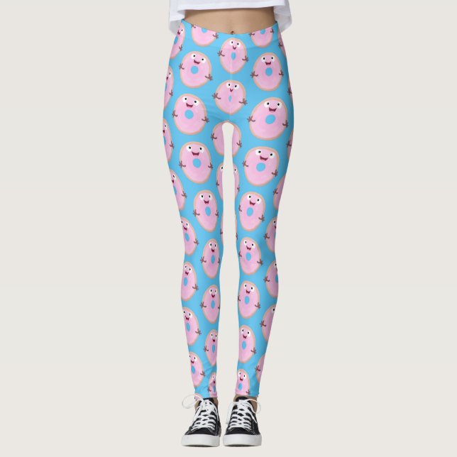 Niedlicher Happy-Pink-Glattleder-Donut-Cartoon Leggings (Vorderseite)