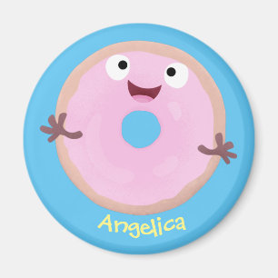 Niedlicher Happy-Pink-Glattleder-Donut-Cartoon Magnet