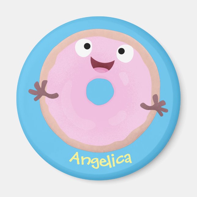 Niedlicher Happy-Pink-Glattleder-Donut-Cartoon Magnet (Vorne)