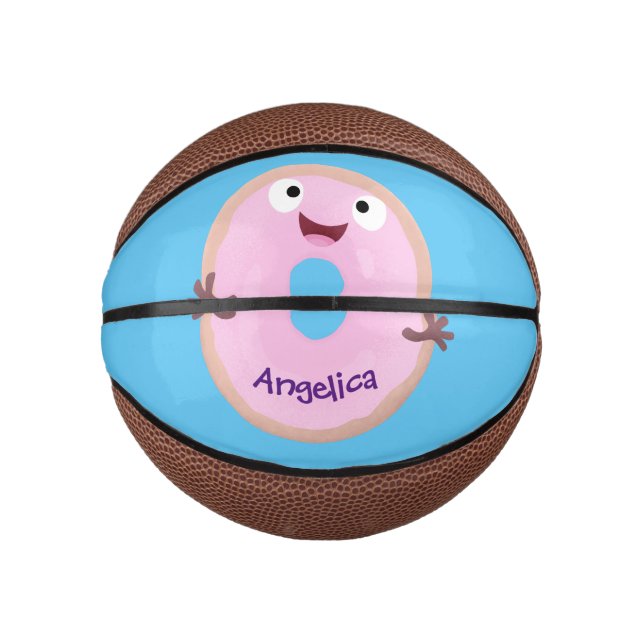 Niedlicher Happy-Pink-Glattleder-Donut-Cartoon Mini Basketball (Vorderseite)