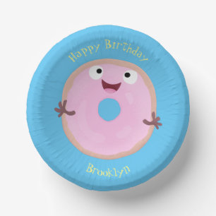 Niedlicher Happy-Pink-Glattleder-Donut-Cartoon Pappteller