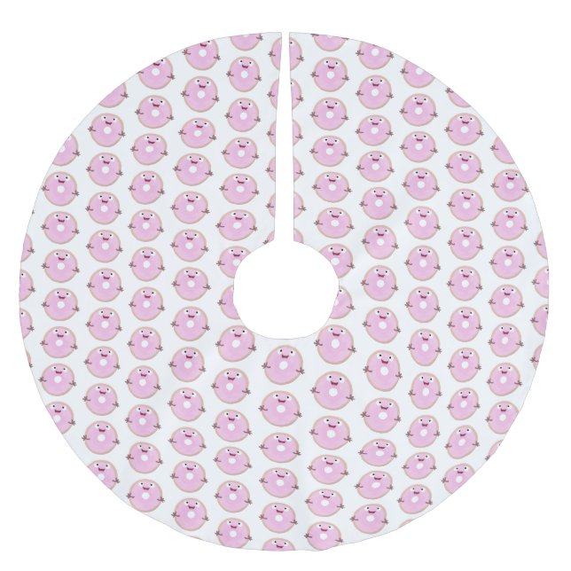Niedlicher Happy-Pink-Glattleder-Donut-Cartoon Polyester Weihnachtsbaumdecke (Vorderseite)