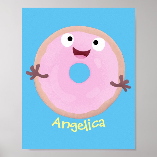 Niedlicher Happy-Pink-Glattleder-Donut-Cartoon Poster (Vorne)