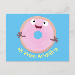 Niedlicher Happy-Pink-Glattleder-Donut-Cartoon Postkarte