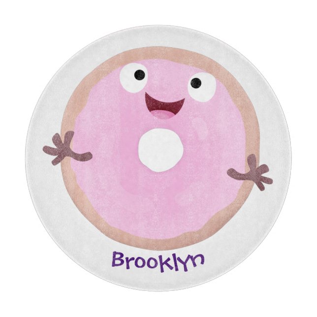 Niedlicher Happy-Pink-Glattleder-Donut-Cartoon Schneidebrett (Vorderseite)