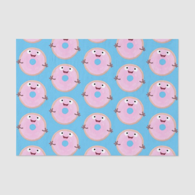Niedlicher Happy-Pink-Glattleder-Donut-Cartoon Seidenpapier (Vorderseite)