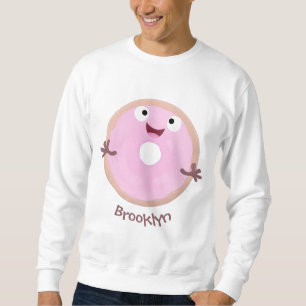 Niedlicher Happy-Pink-Glattleder-Donut-Cartoon Sweatshirt