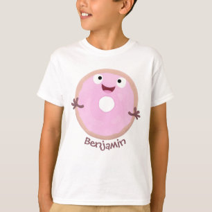 Niedlicher Happy-Pink-Glattleder-Donut-Cartoon T-Shirt