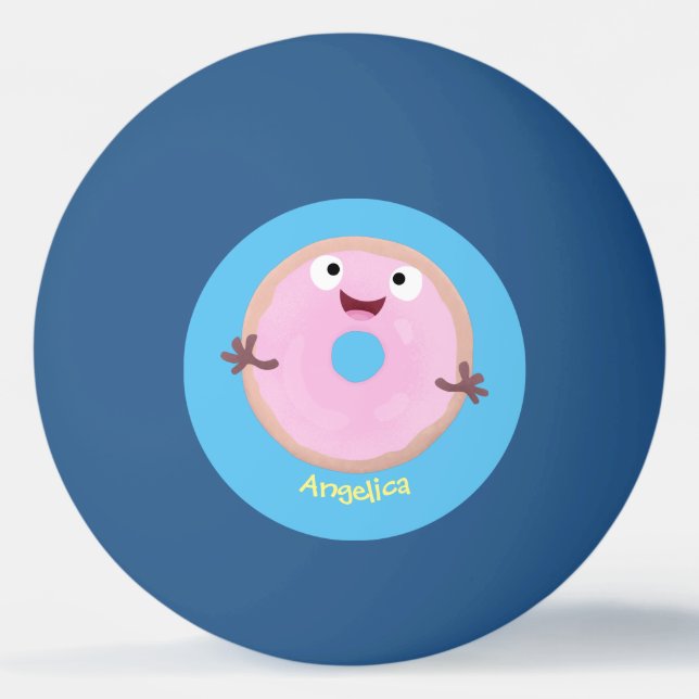 Niedlicher Happy-Pink-Glattleder-Donut-Cartoon Tischtennisball (Vorderseite)