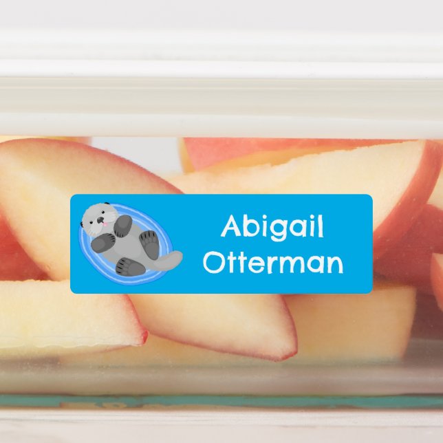 Niedlicher Happy Sea Otter Blue Cartoon personalis Etiketten (Befestigt)