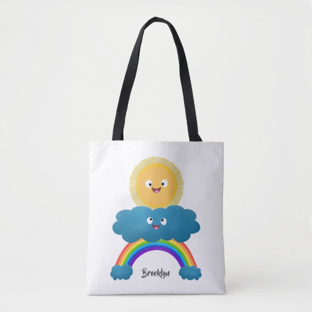 Niedlicher Happy Sun Cloud Regenbogen Cartoon (Vorderseite)