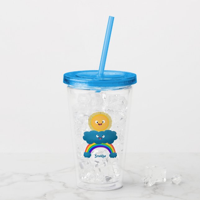 Niedlicher Happy Sun Cloud Regenbogen Cartoon Acryltrinkbecher (Rückseite Ice)