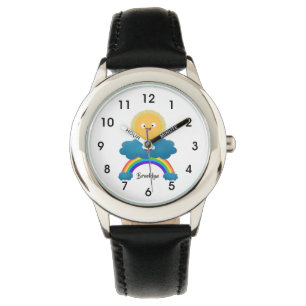 Niedlicher Happy Sun Cloud Regenbogen Cartoon Armbanduhr
