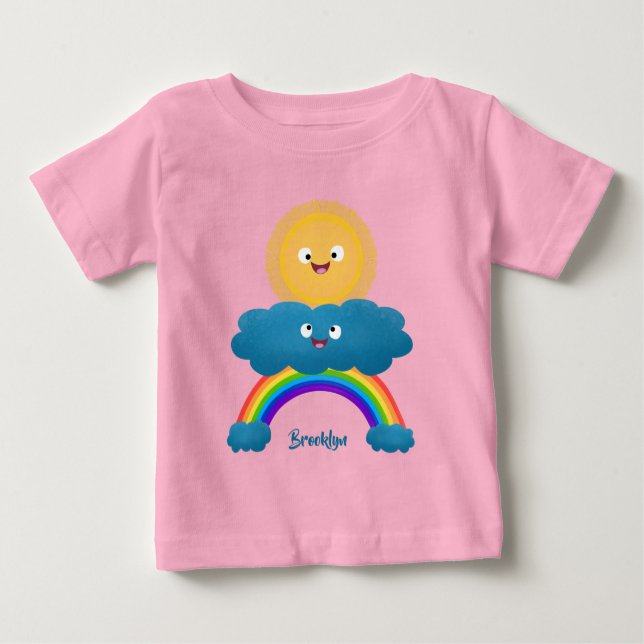 Niedlicher Happy Sun Cloud Regenbogen Cartoon Baby T-shirt (Vorderseite)