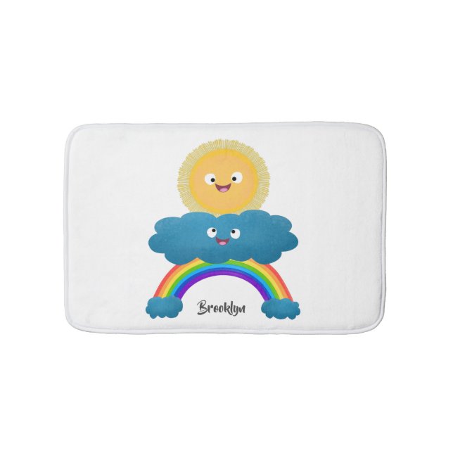 Niedlicher Happy Sun Cloud Regenbogen Cartoon Badematte (Vorderseite)
