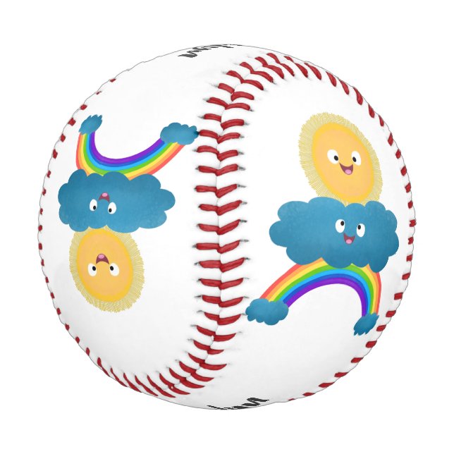Niedlicher Happy Sun Cloud Regenbogen Cartoon Baseball (Schrägansicht)