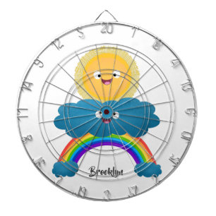 Niedlicher Happy Sun Cloud Regenbogen Cartoon Dartscheibe