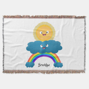 Niedlicher Happy Sun Cloud Regenbogen Cartoon Decke