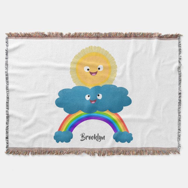 Niedlicher Happy Sun Cloud Regenbogen Cartoon Decke (Vorderseite)