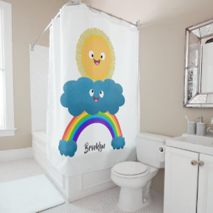 Niedlicher Happy Sun Cloud Regenbogen Cartoon Duschvorhang