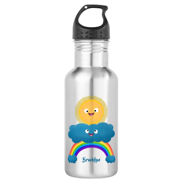 Niedlicher Happy Sun Cloud Regenbogen Cartoon Edelstahlflasche (Vorderseite)