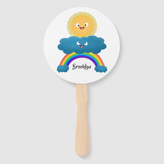 Niedlicher Happy Sun Cloud Regenbogen Cartoon Fächer (Vorderseite)