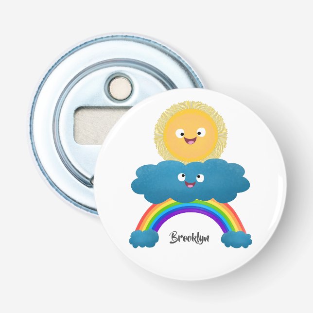 Niedlicher Happy Sun Cloud Regenbogen Cartoon Flaschenöffner (Vorderseite)
