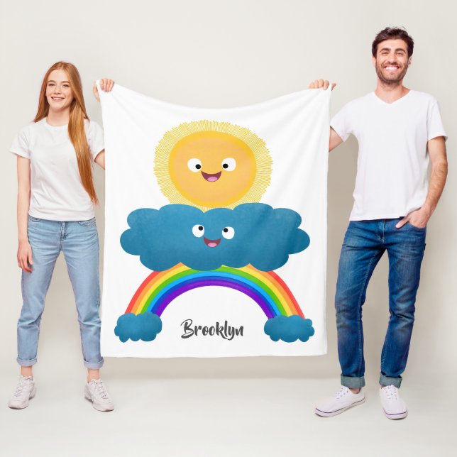 Niedlicher Happy Sun Cloud Regenbogen Cartoon Fleecedecke (Beispiel)