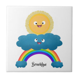 Niedlicher Happy Sun Cloud Regenbogen Cartoon Fliese