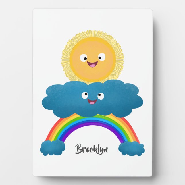 Niedlicher Happy Sun Cloud Regenbogen Cartoon Fotoplatte (Vorderseite)