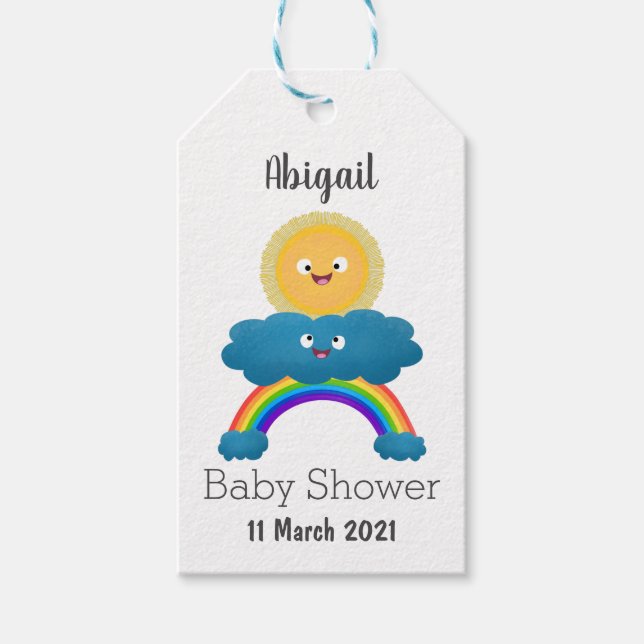 Niedlicher Happy Sun Cloud Regenbogen Cartoon Geschenkanhänger (Vorderseite)