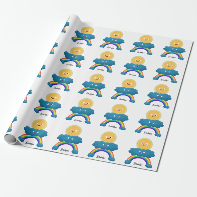 Niedlicher Happy Sun Cloud Regenbogen Cartoon Geschenkpapier (Ungerollt)