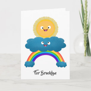 Niedlicher Happy Sun Cloud Regenbogen Cartoon Karte