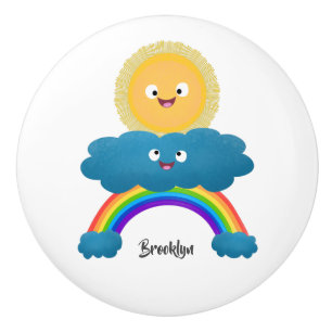 Niedlicher Happy Sun Cloud Regenbogen Cartoon Keramikknauf