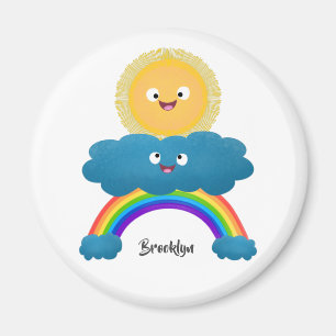 Niedlicher Happy Sun Cloud Regenbogen Cartoon Magnet