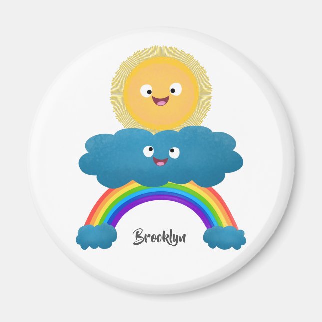 Niedlicher Happy Sun Cloud Regenbogen Cartoon Magnet (Vorne)