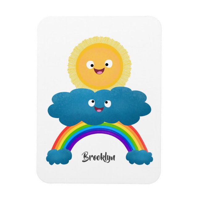 Niedlicher Happy Sun Cloud Regenbogen Cartoon Magnet (Vertikal)