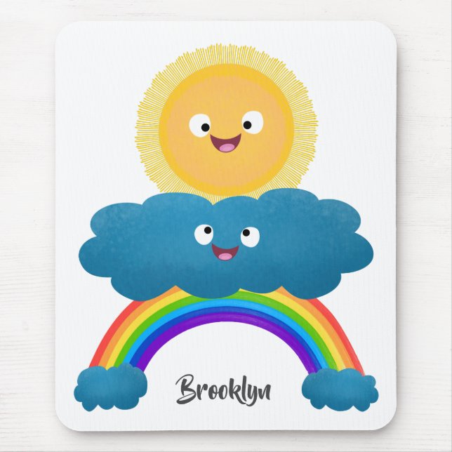 Niedlicher Happy Sun Cloud Regenbogen Cartoon Mousepad (Vorne)